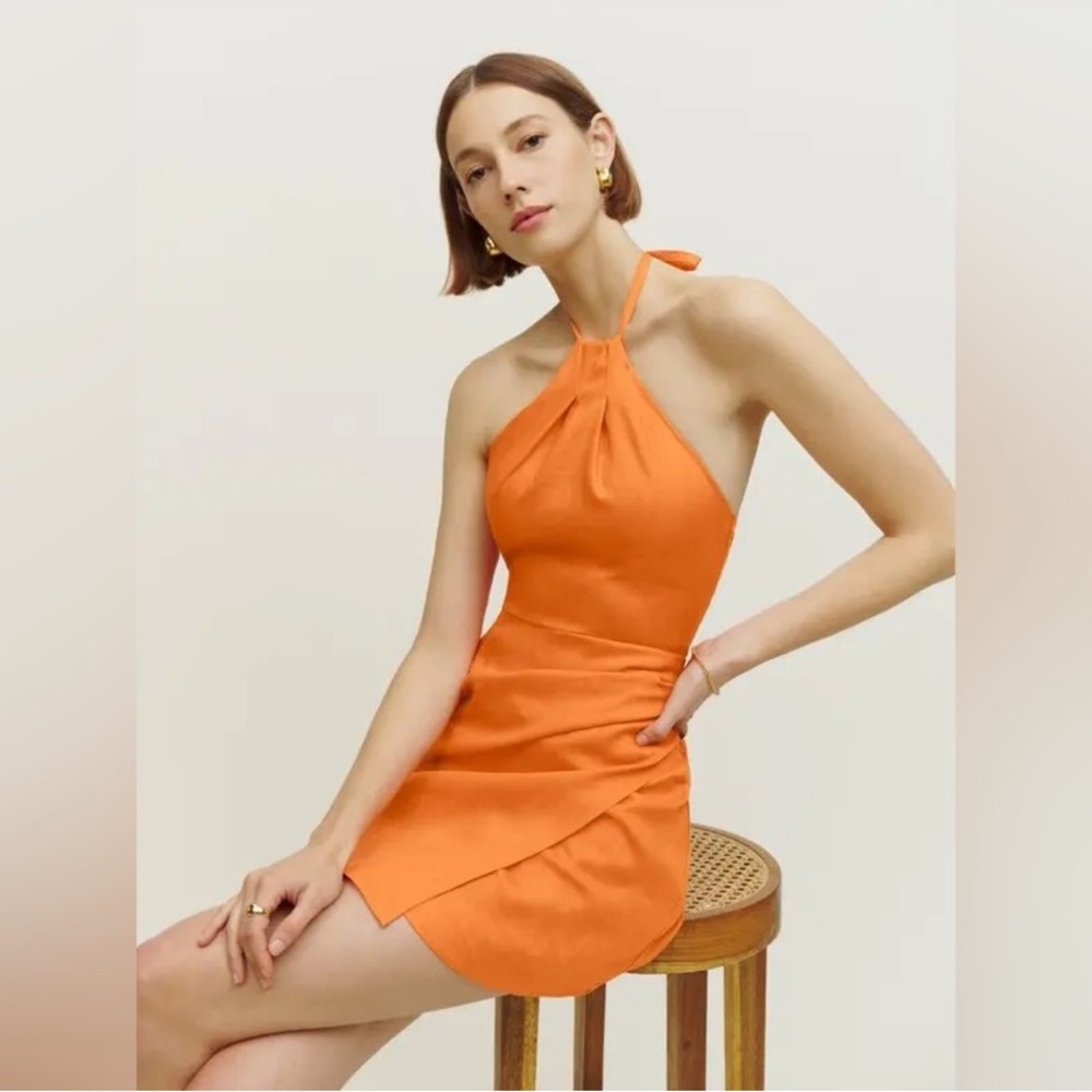 NWT Reformation Dory Linen Dress In Citrus Orange Sz 0